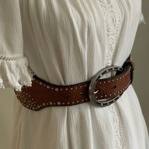 Dark Brown Wide Stretchy Cowgirl Real Leather Belt